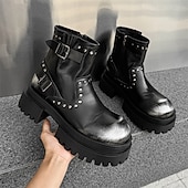 abordables Chaussures pour Hommes-Bottines noires à boucle épaisse pour homme – Bottes de combat à plateforme punk rock pour la mode gothique et le streetwear d&#039;automne