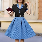 levne Šaty-Retro 50. léta Polední A-Line šaty Houpací šaty Košilové šaty S páskem Puntíky Přehnutý Dámské Karneval Ležérní Denní nošení Retro tematická párty Dospělé Šaty Jaro léto