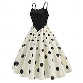 abordables Robes-Rétro Vintage Années 1950 Rockabilly Midi Robe trapèze Robe Évasée Coupe ajustée et évasée À pois Femmes Halloween Carnaval Vacances Décontracté Quotidien Soirée à thème rétro Adultes Robe Printemps