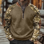 cheap Basic Sweatshirts-Men&#039;s Sweatshirt Quarter Zip Sweatshirt White Army Green Orange Brown Brown 2 Half Zip Color Block Camo / Camouflage Half Zip Print Casual Daily Holiday Polyester Vintage Streetwear Casual Fall Winter