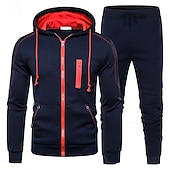 abordables sudaderas basicas-Hombre Sudadera Tracksuit Sudadera con capucha y cremallera completa Negro Rojo Azul Marino Azul Real Gris Claro Con Capucha Bloque de color 2 Piezas Deporte Diario Festivos Poliéster Ropa de calle
