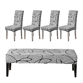 abordables Housse de canapé-Ensemble de housses de chaise et de banc imprimées adaptées aux chaises de salle à manger comprenant 5 pièces, 4 housses de chaise et 1 housse de banc
