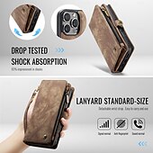 Недорогие Чехлы для iPhone-телефон Кейс для Назначение iPhone 16 15 14 Pro Max Plus iPhone 16e iPhone 13 iPhone 12 Mini Кошелек для карт Съемный Молния с ремешком на запястье ТПУ Кожа PU
