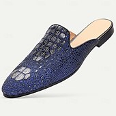 cheap Premium Leather Loafers-Men&#039;s Blue Crocodile Pattern Leather Mule Shoes – Slip-On Luxury Loafers for Stylish Men at Summer Parties and Resort Events