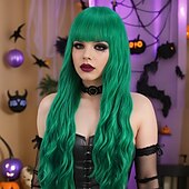 cheap Party Wigs-Green Bubble Perm Wig – Full Bangs, Corn Perm Curls, Ideal for Halloween, Cosplay, Festivals, and Daily Wear
