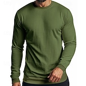 economico magliette di base-Per uomo Maglietta Maglietta a Maglia Waffle Camicia a Maniche Lunghe Manica Lunga Girocollo Primavera Autunno Semplice Moda Designer Essenziale Jacquard Vacanza Streetwear Uscire Nero Bianco Grigio