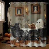 levne Halloween koupel-Halloweenský sprchový závěs s háčky, polyesterový, pratelný, voděodolný, vzorovaný, koupelnová vana, dekorace