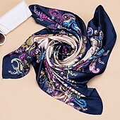 abordables Châles et étoles femme-Foulard Carré Femmes Rue Quotidien Date Vin Bleu Écharpe Imprimé Fleur