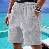 voordelige Casual korte broek-Voor heren Wafel korte broek Korte broek Zomer korte broeken Casual korte broek Zak Elastische taille Trekkoord Effen Comfort Ademend Korte Buiten Vakantie Sport Casual Zwart Wit