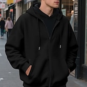 abordables sudaderas basicas hombre-Hombre Sudadera Sudadera con capucha y cremallera completa Sudadera con capucha de lana Albaricoque Negro Verde Ejército Azul Marino Gris Claro Con Capucha Plano Bolsillo Deporte Diario Festivos