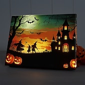 cheap Halloween Wall Tapestries-Halloween LED Canvas Wall Art LED Lighted Up Wall Decor 2AA Battery Operated Lighted Canvas Print LED Light Kitchen Bedroom or Home Decor Waterfall