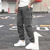 economico Pantaloni cargo-Per uomo Pantaloni Cargo Joggers Pantaloni Elastico in vita Coulisse Multi-tasche Semplice Indossabile All&#039;aperto Quotidiano Campeggio &amp; Escursionismo Moda Classico Nero Verde militare