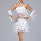 cheap Latin Dancewear-Latin Dance Skirts Tassel Pure Color Splicing Women&#039;s Performance Training Sleeveless High Polyester