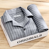 cheap Men&#039;s Pajamas-Men&#039;s Sleepwear Pajama Set Pajama Top and Pant 1 set Stripe Fashion Stylish Classic Home Daily Bed Polyester Comfort Soft Breathable Lapel Long Sleeve Shirt Pant Elastic Waist Buttons Spring Fall