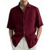 preiswerte Herrenhemd zum Knöpfen-Herren Hemd Sommerhemd Freizeithemd Strandhemd Knopfhemd Schwarz Weiß Hellgrün Rosa Wein Kurzarm Einfach Revers Urlaub Hawaiianisch Bekleidung 100% Baumwolle Mode Lässig Bequem