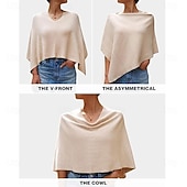 cheap Cape-Women Capri Poncho Sweater Slimming Fit Cropped Versatile Shawl Soft Knit Wraps Cowl Neck Short Tops