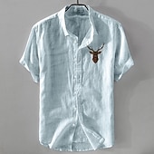 Homens Camisa de linho Camisa casual Camisa de algodão e linho camisa de botão Animal Modelado Férias Roupa Diária Branco Azul Marinho Escuro Azul Céu cáqui Manga Curta Lapela Todas as Estações Roupa