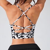 זול חזיות ספורט וגופיות-בגדי ריקוד נשים חזיית יוגה טנק חזיית פילאטיס תחתונים תמיכה בינונית נושם גב קרוסי פרחים ספורט לבוש אקטיבי כחול בהיר כחול אגם חדר כושר פילאטיס ריצה