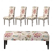 abordables Housse de canapé-Ensemble de housses de chaise et de banc imprimées adaptées aux chaises de salle à manger comprenant 5 pièces, 4 housses de chaise et 1 housse de banc