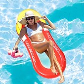 cheap Outdoor Activity-1pc Large PVC Inflatable Pool Float with Sun Hat Design - Durable Foldable and Portable for Beach and Pool Parties Pool Relaxation EssentialsPlayful Pool AccessoryDurable Pool Float
