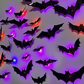 levne Halloween v interiéru-Halloweenské nástěnné dekorace s netopýry, svítící 3D samolepky s netopýry různých velikostí na halloweenskou párty, dekorace oken do ložnice, vnitřní i venkovní samolepky na dům