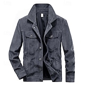 cheap Cargo Jackets-Men&#039;s Corduroy Jacket Cargo Jacket Casual Jacket Vacation Daily Pocket Fall Winter Plain Fashion Classic Lapel Regular Black Khaki Coffee Gray Jacket