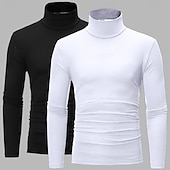 economico magliette di base-Maglietta a collo alto da uomo, 2 pezzi, a maniche lunghe, a collo alto, con colletto arrotolato, autunno autunno &amp;T-shirt sportiva casual invernale, semplice, leggera, classica, da 2 pezzi