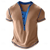 olcso Alkalmi Henley póló-Férfi Gofri Henley ing Pólók Rövid ujjú Tömör szín Sima Divat Dizájn Alkalmi Színes Gombok Henley Szabadtéri Hétköznapi Napi Nyár Tavasz Minden évszak Medence Barna Zöld Henley póló