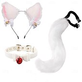 baratos Acessórios de penteados-Conjunto de faixa de cabeça com orelhas de gato e cauda feito à mão – acessórios fofos para cosplay de gatinha, orelhas e cauda de animais para Halloween, festa e fantasias