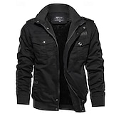 Men's Fleece Cargo Jacket Cotton Winter Outdoor Thermal Warm Top Black Green Khaki cheap Fleece & 3 in 1 Jackets-Men's Fleece Cargo Jacket Cotton Winter Outdoor Thermal Warm Top Black Green Khaki