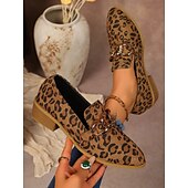 billige Sneakers til kvinner-Dame Treningssko Komfort Sko Daglig Blokker hælen Spisstå Fritid Semsket lær Tøfler Leopard Brun