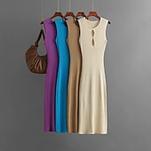 abordables Robes pull-Femmes Robe Longue Maxi Robe Robe Blanche Robe Décontractée Sexy Robe Mode Extérieur Soirée Fête Coupe régulière Uni Sans manches Col ras du cou Bleu Violet Beige Été