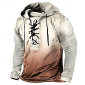 cheap Vintage T shirts-Men&#039;s T Shirt Tee Tee Top Long Sleeve Shirt Long Sleeve Hooded Spring Fall Gradient Fashion Designer Basic Lace up Vacation Street Going out Pink Blue Brown Top Tee for Men