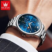 baratos Relógios Quartz-um novo relógio de negócios masculino olevs com pulseira de aço, cronógrafo luminoso com indicação de 24 horas, relógio de quartzo multifuncional resistente à água, relógio de pulso esportivo casual
