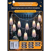 cheap Battery String Lights-1 Pc Halloween 2.5M 10 luminous hanging ghost ghost light string AAA waterproof battery box 8 function remote control indoor and outdoor courtyard party Halloween atmosphere decoration light