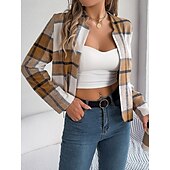 Χαμηλού Κόστους 3D Παλτά-Γυναικεία Casual Jacket Άνετο Αναπνέει Στάμπα Καθημερινό Καρό Διακοπές Δρόμος Καθημερινά Ρούχα Εξόδου Ανοικτό Μπροστά Κοντό Όρθιος Γιακάς Κανονικό Μακρυμάνικο Εξωτερικά ενδύματα