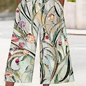 abordables combinaison de vacances-Femmes Normal Combinaison Streetwear Fleuri Manche Courte Jambe large Col en V Avec Poches Imprimé Rue Quotidien Coupe régulière Vert Été
