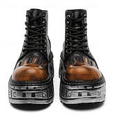 billige Sko for menn-herre gotiske flammende platåstøvler – steampunk ankelstøvletter med grov såle og snøring for punkrockfester og cosplay