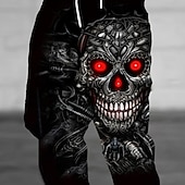 baratos calças de moletom estampadas masculinas-Homens Mecânico Caveiras Calças Esportivas Corredor Calças Cintura Média Cintura elástica com cordão Punk gótico escuro Corrida Streetwear Dar certo Calça de moletom esportiva com bolsos Primavera