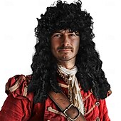 preiswerte Historische Perücken-Piratenkapitän Herrenperücke Cos langes lockiges Haar Clown schwarz Halloween Punkrock Kopfbedeckung