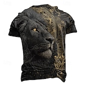 preiswerte T-Shirts mit Tiermuster-Herren Löwe 3D T Shirt Kurzarm T-Shirt 3D-Druck Rundhalsausschnitt Hemd Übertrieben Designer Party Straße Lässig Gelb Rote Purpur Sommer Frühling Ganzjahres Bekleidung S M L XL XXL XXXL