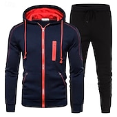 abordables sudaderas basicas-Hombre Sudadera Tracksuit Sudadera con capucha y cremallera completa Negro Rojo Azul Marino Azul Real Gris Claro Con Capucha Bloque de color 2 Piezas Deporte Diario Festivos Poliéster Ropa de calle