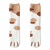 cheap Home Supplies-3 Pairs Cute Cat Claw Socks Fuzzy Coral Fleece Winter Warm Sleep Socks for Women Cozy Mid Calf Thick Soft Indoor Floor Socks