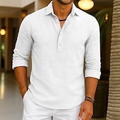 billiga Business Casual-Herr Skjorta Linneskjorta Sommarskjorta Standkläder Slät Semester Ledigt Svart Vit Grön Grå Långärmad Kavajslag Sommar Vår Kläder
