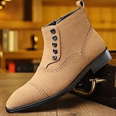cheap Ankle Boots-Men&#039;s Beige Lace-Up Ankle Boots with Round Toe and Classic Stitching, Vintage Business-Casual Footwear for Office, Urban Walking and Smart Daily Outfits