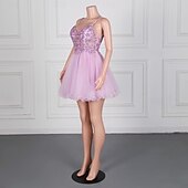 levne Šaty na výroční setkání-Mořská panna  Trubkový návratové šaty Elegantní šaty Návratový koktejl Párty Krátké  Mini Bez rukávů V výstřih Tyl s perlovým zdobením