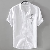 halpa Klassinen-Miesten Paita Pellava paita Kesä paita Rantapaita Button Up paita Kookospuu Loma Kausaliteetti Musta Valkoinen Vaalean vihreä Punastuvan vaaleanpunainen Lyhythihainen Sänkyjen avaus Kesä Vaatetus