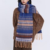 cheap Women&#039;s Shawls &amp; Wraps-Women&#039;s Rectangle Scarf Street Daily Date Red Blue Scarf Stripe
