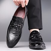 halpa Miesten loaferit ja nauhattomat kengät-Miesten ruskeat krokotiilikuvioiset keinonahkaiset tupsukoristeiset loaferit – kiiltävät slip-on-pukukengät varttuneemmille herrasmiehille, liikelounaille ja virallisiin tilaisuuksiin