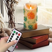abordables Bougies lumineuses-1/2 paquet 15 * 7cm bougie électronique de simulation LED en relief bougie en cire de paraffine tête de flamme vacillante Halloween Thanksgiving en forme de citrouille lumière d&#039;ambiance de fête